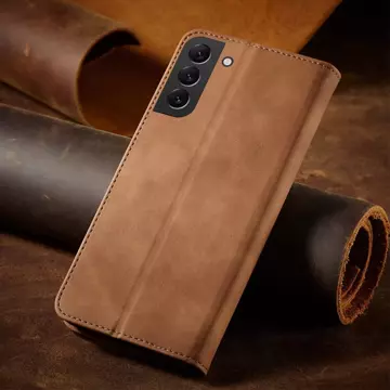 Magnet Fancy Case Cover pro Samsung Galaxy S22 (S22 Plus) Pouch Peněženka Držák karet Hnědý