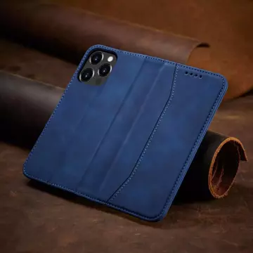 Magnet Fancy Case pro iPhone 13 Pro kryt peněženky stojánek na karty modrý