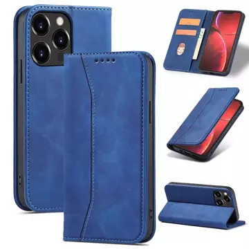 Magnet Fancy Case pro iPhone 13 Pro kryt peněženky stojánek na karty modrý