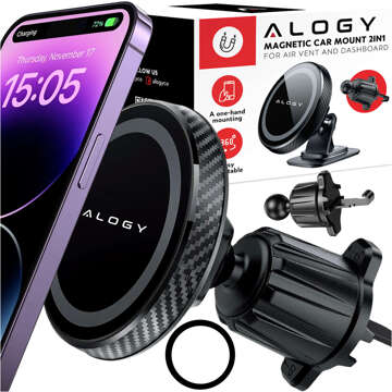 Magnetický držák do auta na telefon, okno, mřížku, kokpit, palubní desku, auto, telefon, Alogy Black