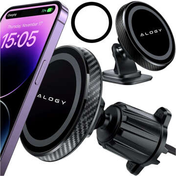 Magnetický držák do auta na telefon, okno, mřížku, kokpit, palubní desku, auto, telefon, Alogy Black