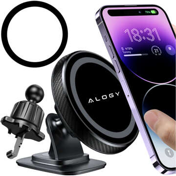 Magnetický držák do auta na telefon, okno, mřížku, kokpit, palubní desku, auto, telefon, Alogy Black