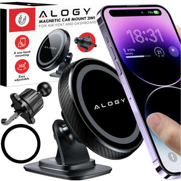 Magnetický držák do auta na telefon, okno, mřížku, kokpit, palubní desku, auto, telefon, Alogy Black