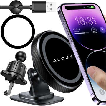 Magnetický držák telefonu do auta, okno, mřížka, kokpit, palubní deska, auto, telefon, Alogy Black Organizer