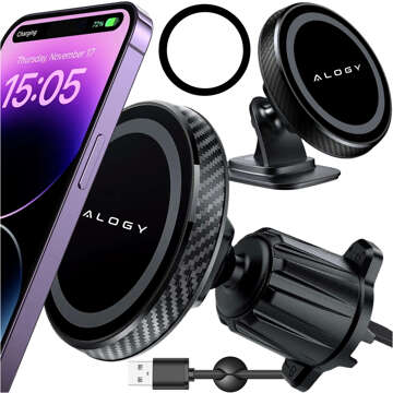 Magnetický držák telefonu do auta, okno, mřížka, kokpit, palubní deska, auto, telefon, Alogy Black Organizer