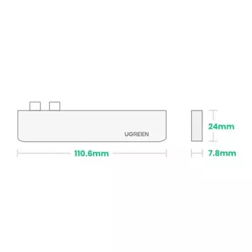 Multifunkční HUB UGREEN 2x USB Type C na USB Type C PD (Thunderbolt 3, 100 W, 4K@60 Hz, 10 Gbps) / HDMI 4K@30 Hz / 3x USB 3.0 pro MacBook Pro / Air šedá (60559)