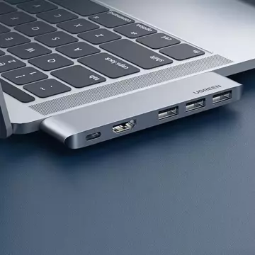 Multifunkční HUB UGREEN 2x USB Type C na USB Type C PD (Thunderbolt 3, 100 W, 4K@60 Hz, 10 Gbps) / HDMI 4K@30 Hz / 3x USB 3.0 pro MacBook Pro / Air šedá (60559)