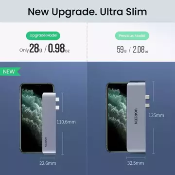 Multifunkční HUB UGREEN 2x USB Type C na USB Type C PD (Thunderbolt 3, 100 W, 4K@60 Hz, 10 Gbps) / HDMI 4K@30 Hz / 3x USB 3.0 pro MacBook Pro / Air šedá (60559)