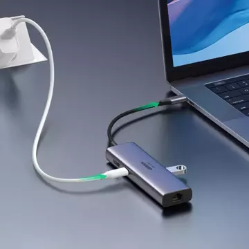 Multifunkční HUB UGREEN 7v1 USB Type C - 2x USB 3.2 Gen 1 / HDMI 4K 60Hz / čtečka karet SD a TF / USB Type C PD 100W / RJ45 1000Mbps (1Gbps) šedá (60515 CM512)