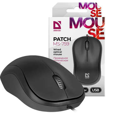 Myš DEFENDER PATCH MS-759 USB kabelová počítačová myš malá 1000 DPI černá