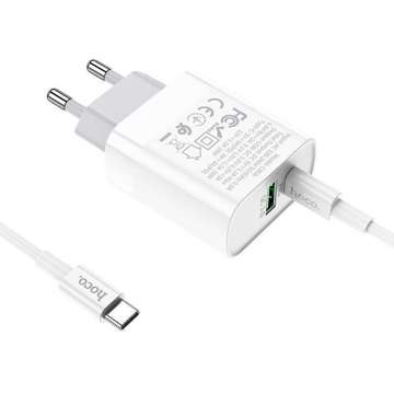 Nabíječka Hoco C80A Network PD20W / QC3.0, USB-C Bílý kabel