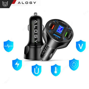 Nabíječka do auta 4x USB QC 3.0 66W rychlá výkonná pro telefon Alogy Car černá