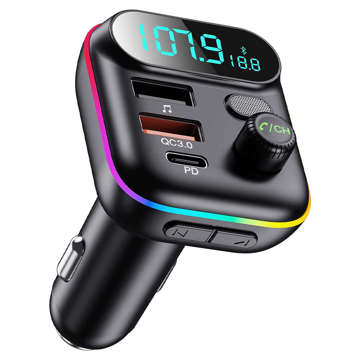 Nabíječka do auta Alogy FM Transmitter Bluetooth 5.0 Paměťová karta 32GB USB QC 3.0 TYPE-C PD