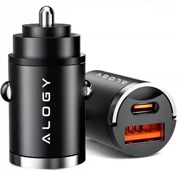 Nabíječka do auta USB QC 4.0 USB-C Typ C PD 30W Rychlá Výkonná pro Alogy Autotelefon Černá