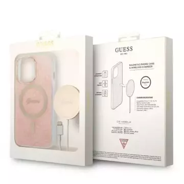 Nabíječka pouzdra Zestaw Guess GUBPP13XH4EACSP iPhone 13 Pro Max Różowy/růžové pevné pouzdro 4G Print MagSafe