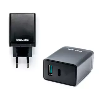 Nástěnná nabíječka Beline 1xUSB a 1xUSB-C 5A 18W černá/černá (pouze hlava)