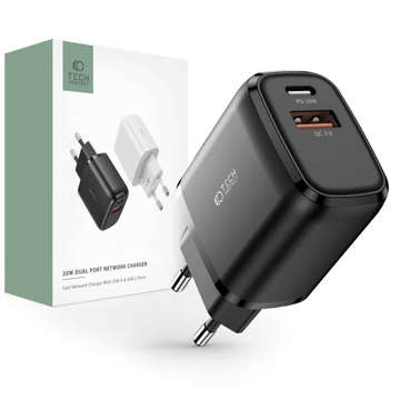 Nástěnná nabíječka C20W 2-port USB-C - USB PD20W / QC3.0 černá