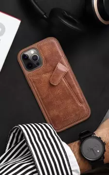 Nillkin Aoge Leather Case Flexibilní pancéřové pouzdro z pravé kůže s kapsou na iPhone 12 mini hnědé