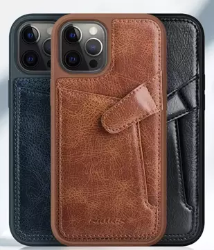 Nillkin Aoge Leather Case Flexibilní pancéřové pouzdro z pravé kůže s kapsou na iPhone 12 mini hnědé