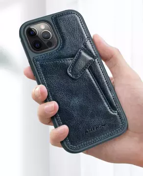 Nillkin Aoge Leather Case Flexibilní pancéřové pouzdro z pravé kůže s kapsou na iPhone 12 mini hnědé