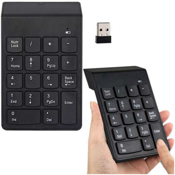 Numerická klávesnice Bezdrátová USB pro notebook, tablet PC Mini Wireless KeyPad černá