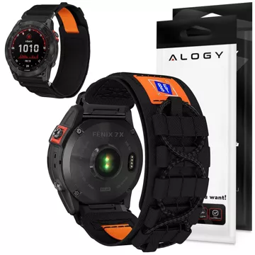 Nylonový pásek pro Garmin Fenix ​​​​5x / 6x / 7x / Pro / Descent / Tactix / Enduro (26 mm) Alogy Nylon Band Black