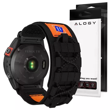 Nylonový pásek pro Garmin Fenix ​​​​5x / 6x / 7x / Pro / Descent / Tactix / Enduro (26 mm) Alogy Nylon Band Black