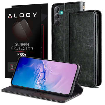 Ochranné flipové kožené pouzdro na peněženku Alogy pouzdro na telefon pro Samsung Galaxy A34 5G černé sklo