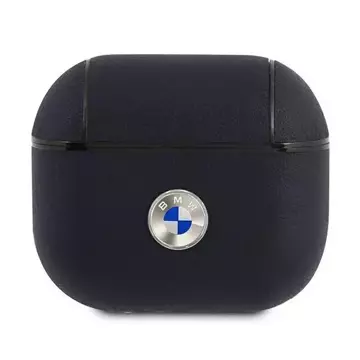 Ochranné pouzdro na sluchátka BMW pro kryt AirPods 3 tmavě modrá/námořnická barva Geniune Leather Silver Logo