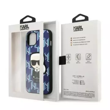 Ochranné pouzdro na telefon Karl Lagerfeld KLHCP13SPMNIKBL pro Apple iPhone 13 Mini 5,4" pevný obal modrý/modrý Monogram Ikonik Patch