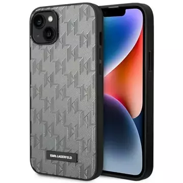 Ochranné pouzdro na telefon Karl Lagerfeld KLHCP14SSAKLHPG pro Apple iPhone 14 6,1" pevné pouzdro šedé/šedé Saffiano Mono Metal Logo