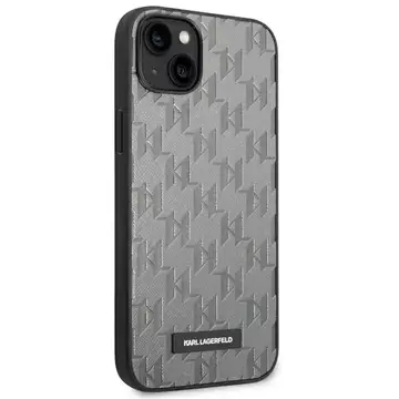 Ochranné pouzdro na telefon Karl Lagerfeld KLHCP14SSAKLHPG pro Apple iPhone 14 6,1" pevné pouzdro šedé/šedé Saffiano Mono Metal Logo