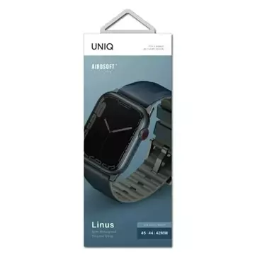 Pasek UNIQ Linus Apple Watch Series 4/5/6/7/8/SE/SE2/Ultra 42/44/45mm Airosoft silikonové černé/námořnická modrá