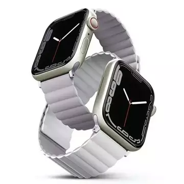 Pasek UNIQ Revix do Apple Watch Series 4/5/6/7/8/SE/SE2/Ultra 42/44/45mm reverzibilní magnetický lilak-biały/lila-white