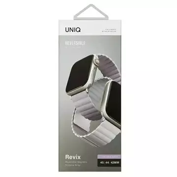 Pasek UNIQ Revix do Apple Watch Series 4/5/6/7/8/SE/SE2/Ultra 42/44/45mm reverzibilní magnetický lilak-biały/lila-white