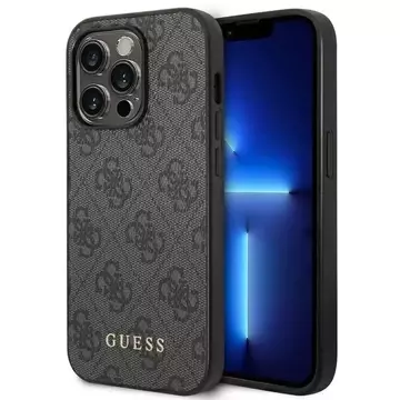 Pevné pouzdro Guess Do iPhone 14 Pro 6,1" Szary/Grey 4G kovové zlaté logo