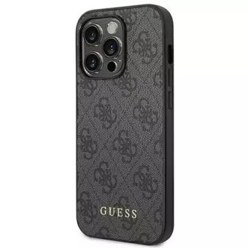 Pevné pouzdro Guess Do iPhone 14 Pro 6,1" Szary/Grey 4G kovové zlaté logo