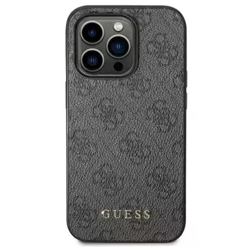 Pevné pouzdro Guess Do iPhone 14 Pro 6,1" Szary/Grey 4G kovové zlaté logo