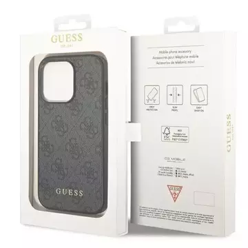 Pevné pouzdro Guess Do iPhone 14 Pro 6,1" Szary/Grey 4G kovové zlaté logo