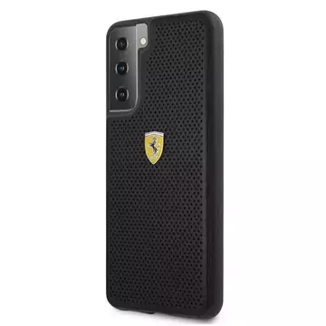 Pevný obal na telefon Ferrari na Samsung Galaxy S21 Plus černý/černý pevný obal On Track Perforated