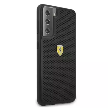 Pevný obal na telefon Ferrari na Samsung Galaxy S21 Plus černý/černý pevný obal On Track Perforated