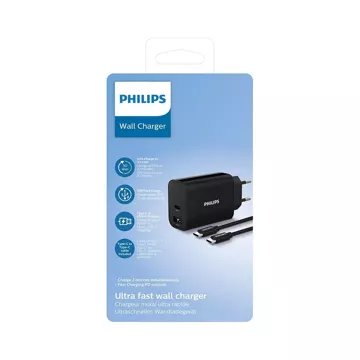 Philips Nabíječka 30W USB-A USB-C PD QC kabel 1M TTtyp-C TO Typ C PD Phil-DLP2621C/12