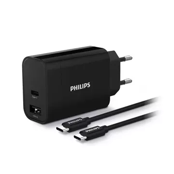 Philips Nabíječka 30W USB-A USB-C PD QC kabel 1M TTtyp-C TO Typ C PD Phil-DLP2621C/12