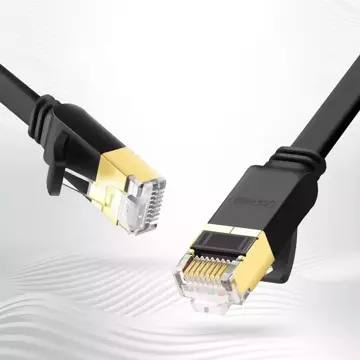 Plochý kabel UGREEN Ethernet patch kabel RJ45 Cat 7 STP LAN 10 Gbps 10 m černý (NW106 11265)