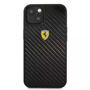 Pouzdro Ferrari iPhone 13 mini 5,4" černo/černé pevné pouzdro On Track Real Carbon