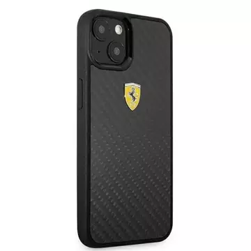 Pouzdro Ferrari iPhone 13 mini 5,4" černo/černé pevné pouzdro On Track Real Carbon