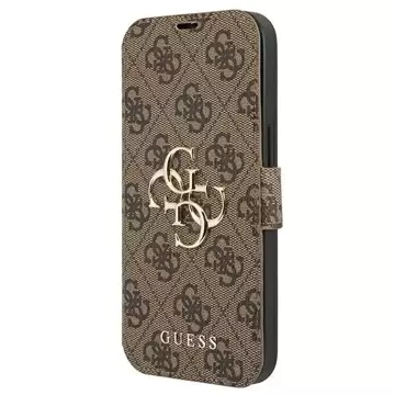 Pouzdro Guess GUBKP13L4GMGBR pro Apple iPhone 13 Pro / 13 6.1" hnědá/hnědá kniha 4G Big Metal Logo