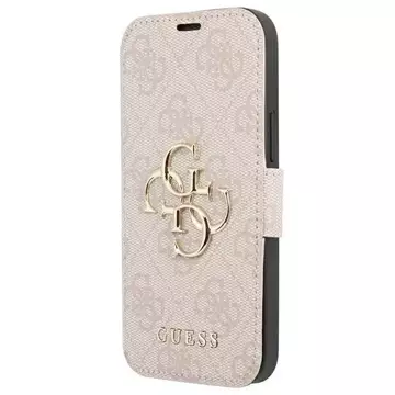 Pouzdro Guess GUBKP13L4GMGPI pro Apple iPhone 13 Pro / 13 6,1" růžová/růžová kniha 4G Big Metal Logo