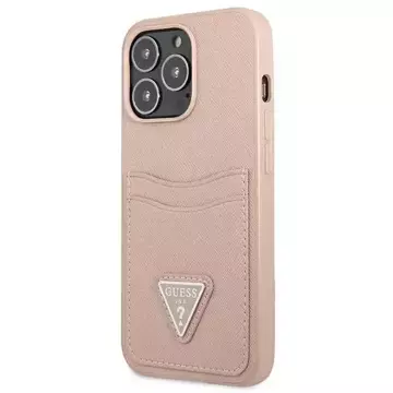 Pouzdro Guess GUHCP13XPSATPP pro Apple iPhone 13 Pro Max 6,7" růžové/růžové pevné pouzdro SaffianoTriangle Logo Cardslot