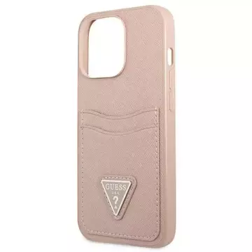 Pouzdro Guess GUHCP13XPSATPP pro Apple iPhone 13 Pro Max 6,7" růžové/růžové pevné pouzdro SaffianoTriangle Logo Cardslot